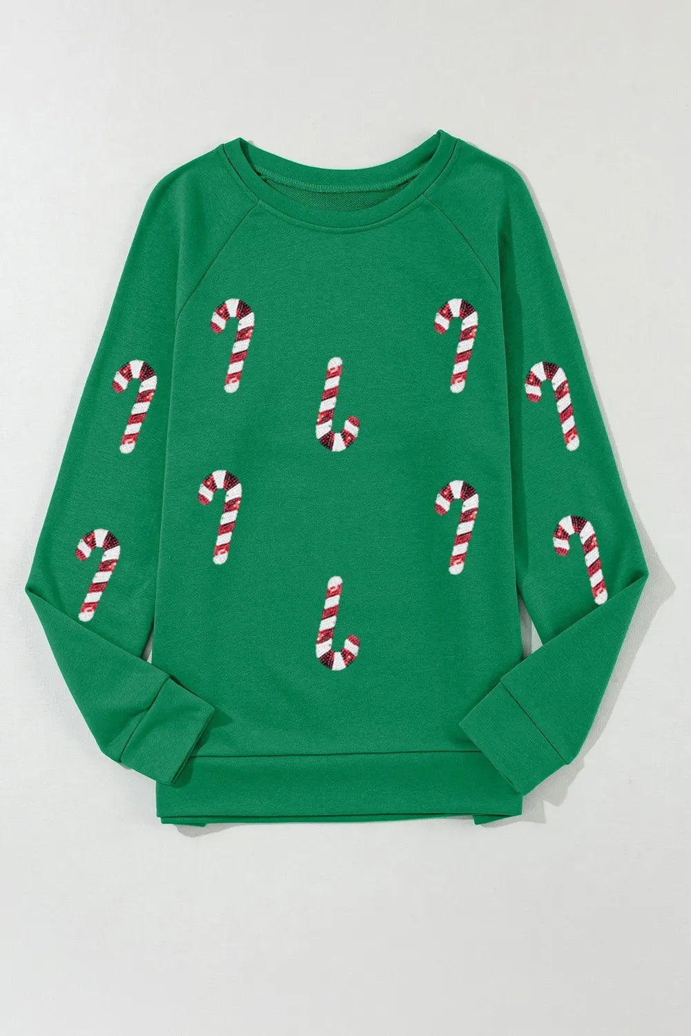 Candy Cane Round Neck Long Sleeve Sweatshirt - Laazaar