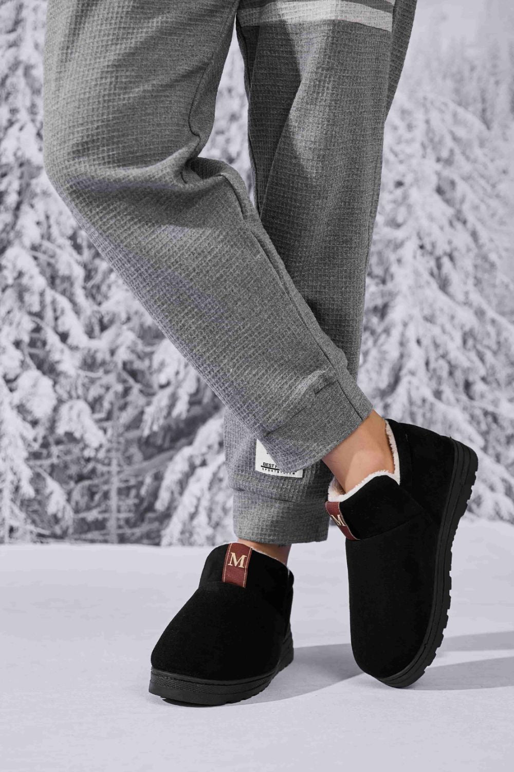 Letter M Suede Round Toe Slippers - Laazaar