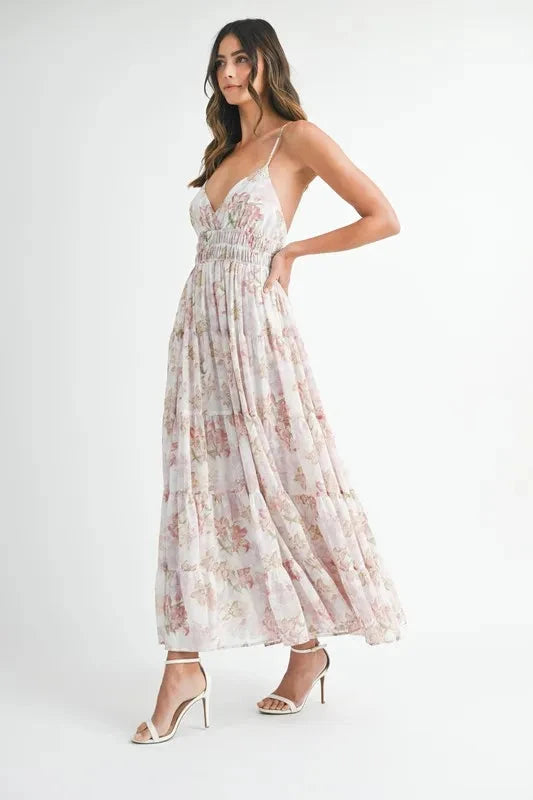 MABLE Floral Print Tiered Cami Maxi Dress