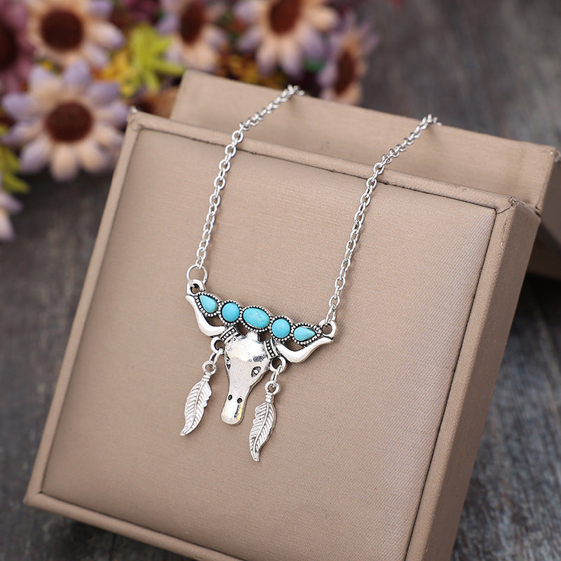 Artificial Turquoise Cow Shape Necklace - Laazaar