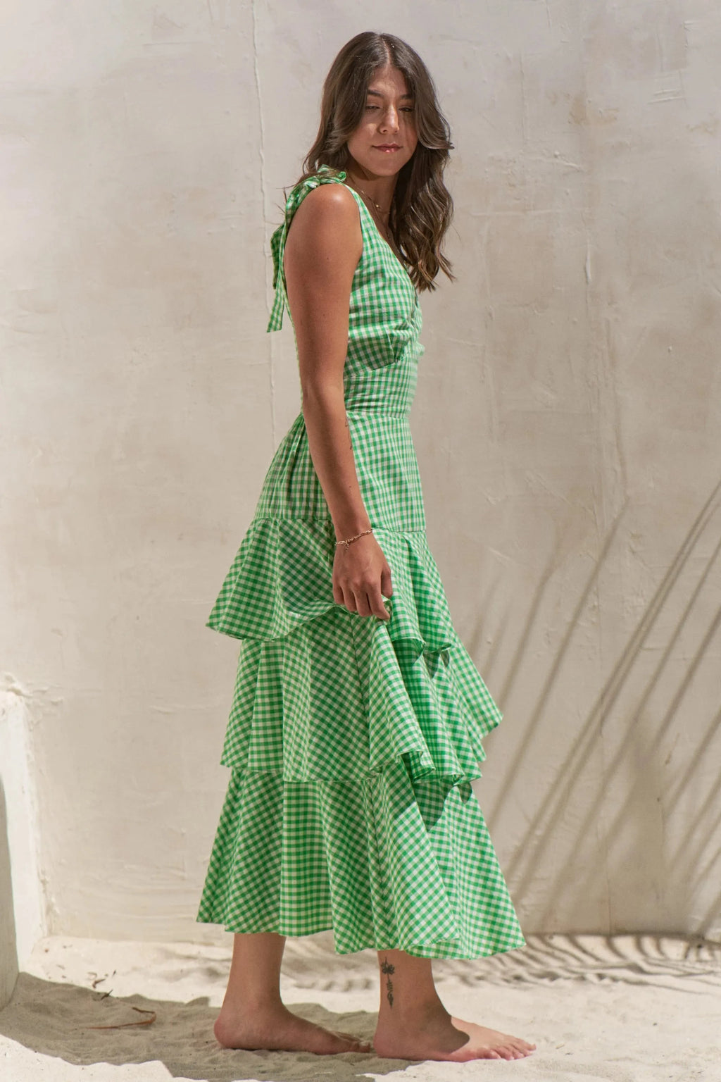 Jade By Jane Full Size Sleeveless Gingham Print Tiered Midi Dress Plus Size