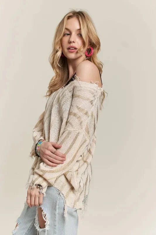 ADORA Frayed Zebra Knit Top