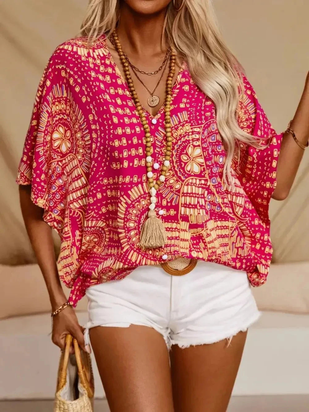 Printed V-Neck Half Sleeve Top