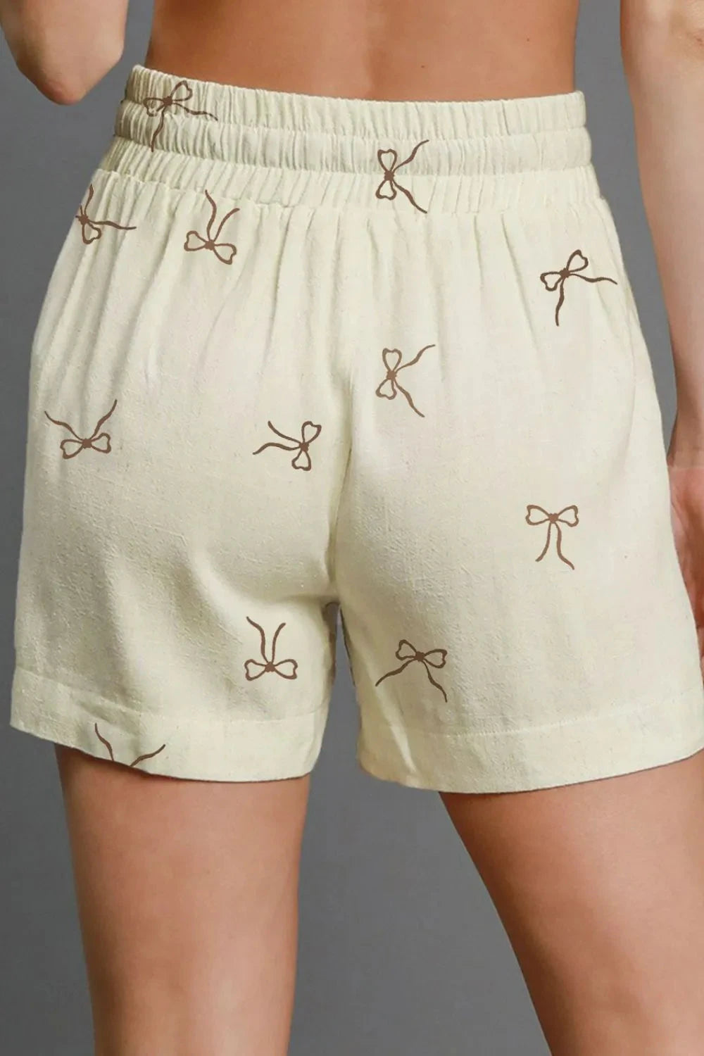 Bow Print Lace Drawstring Casual Shorts