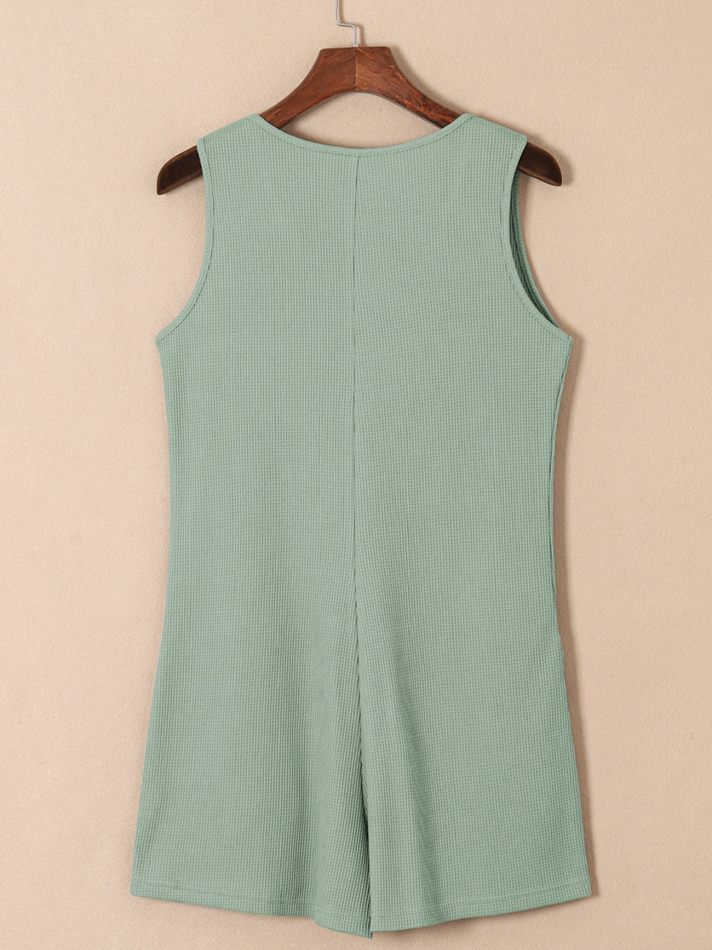 Waffle-Knit Half Button Sleeveless Romper with Pockets - Laazaar