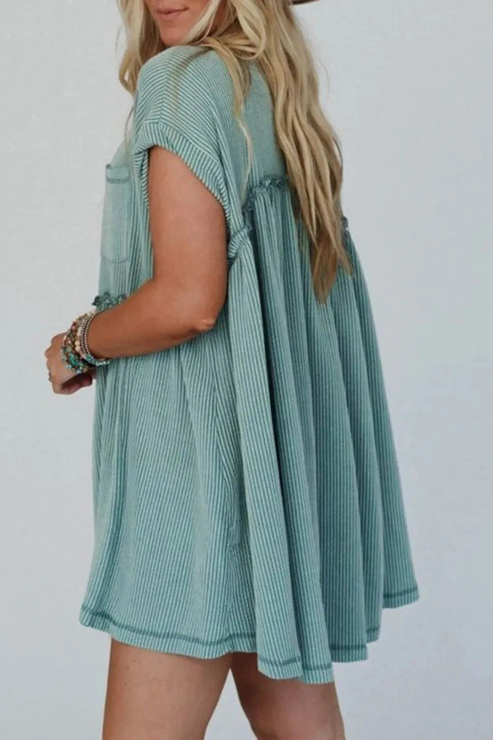 Frill Round Neck Cap Sleeve Mini Dress