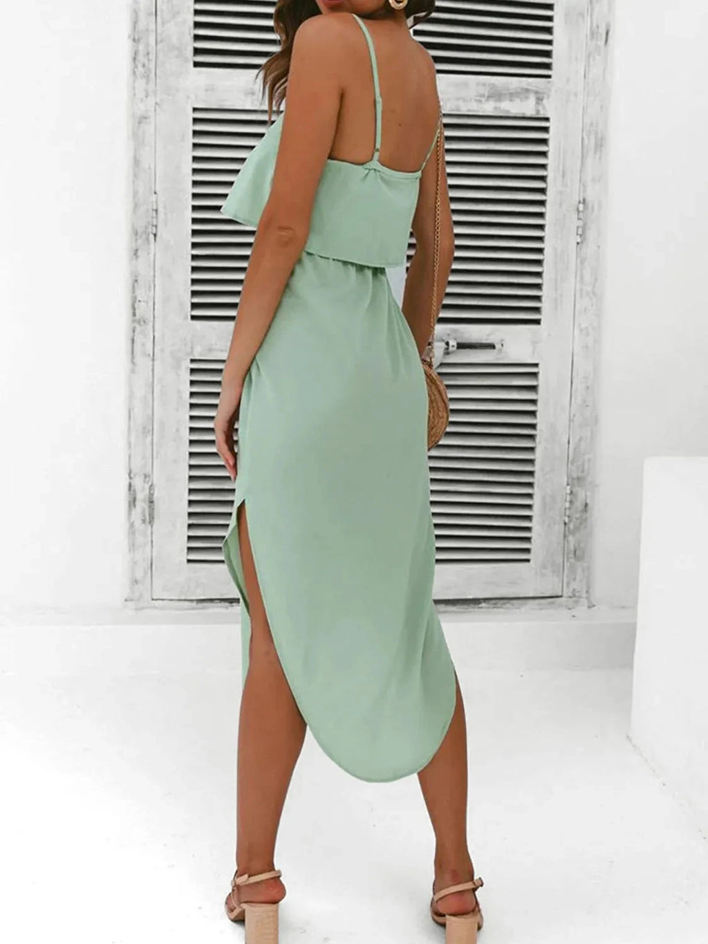Tied Side Slit Midi Cami Dress