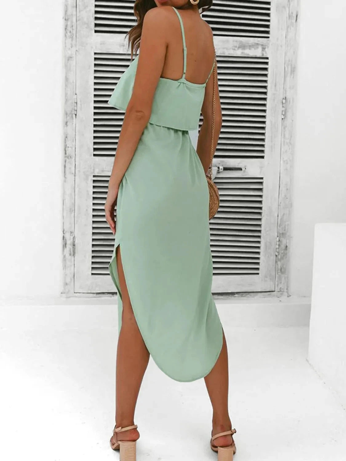 Tied Side Slit Midi Cami Dress