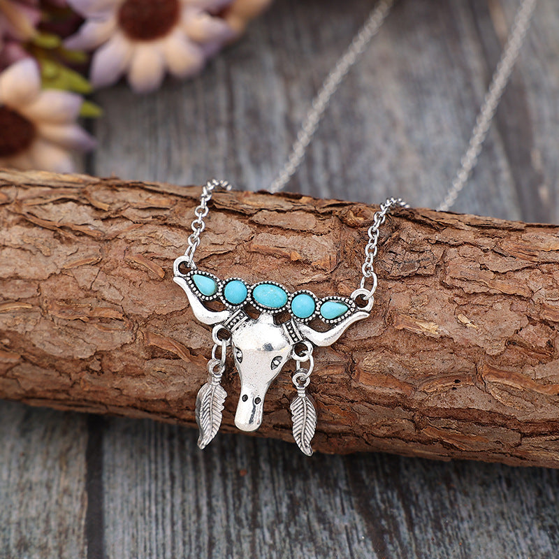Artificial Turquoise Cow Shape Necklace - Laazaar