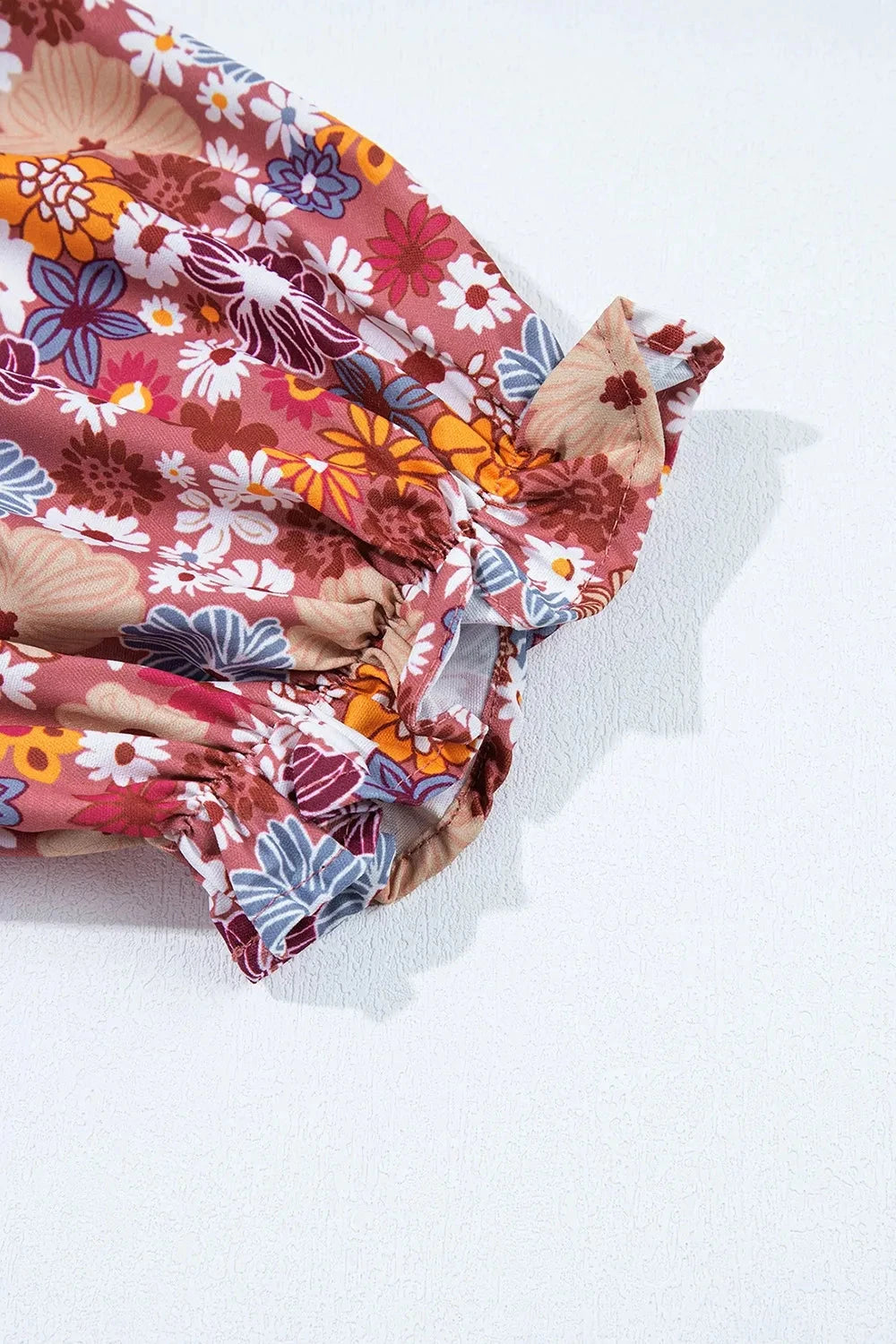 Floral Puff Sleeve Square Neck Knot Open Back Mini Dress