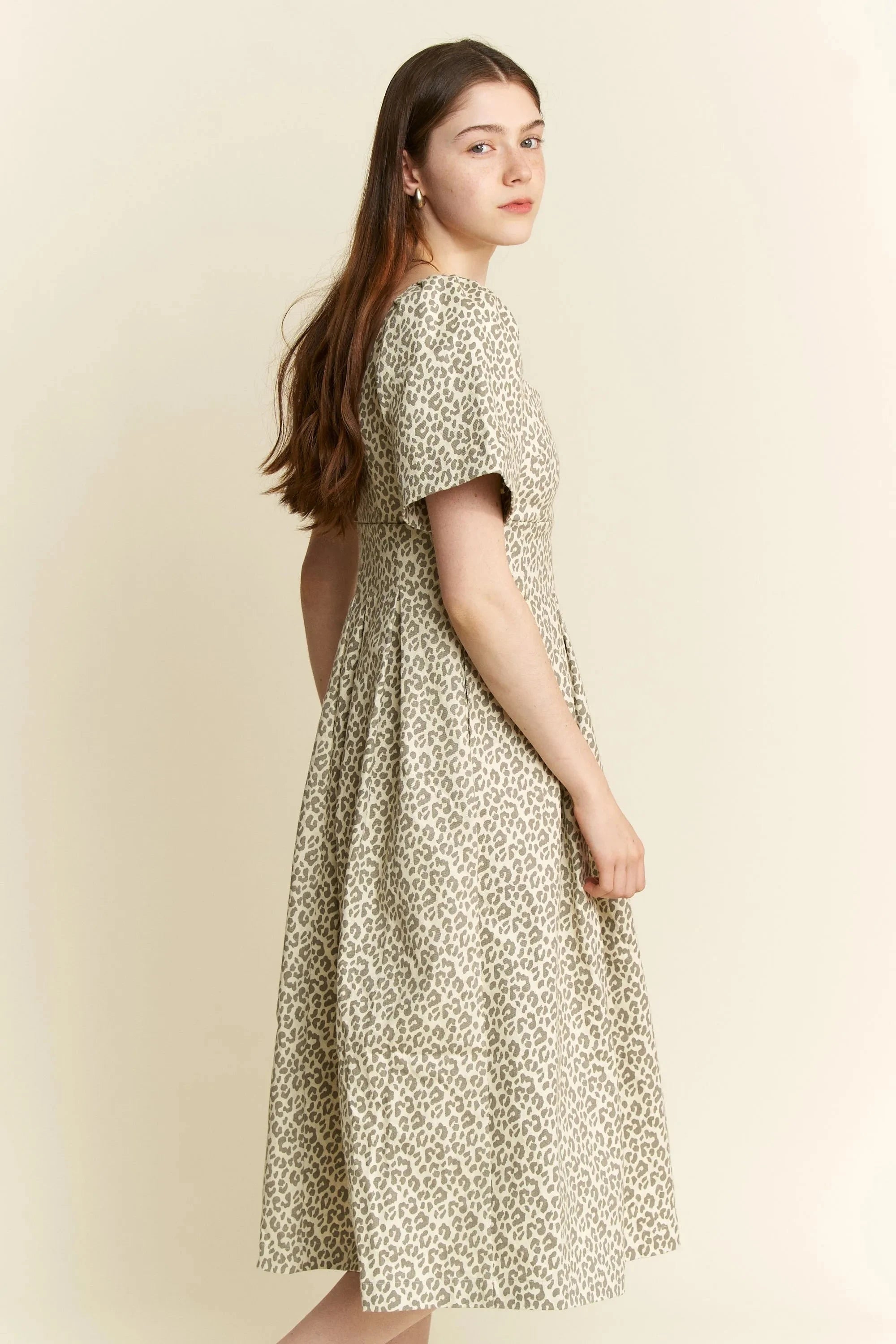 Jade By Jane Full Size Leopard Print Bell Sleeve Midi Dress Plus Size