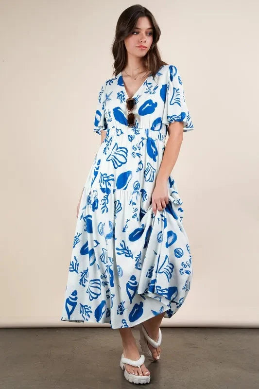 VERY J Printed V-Neck Resort Midi Dress