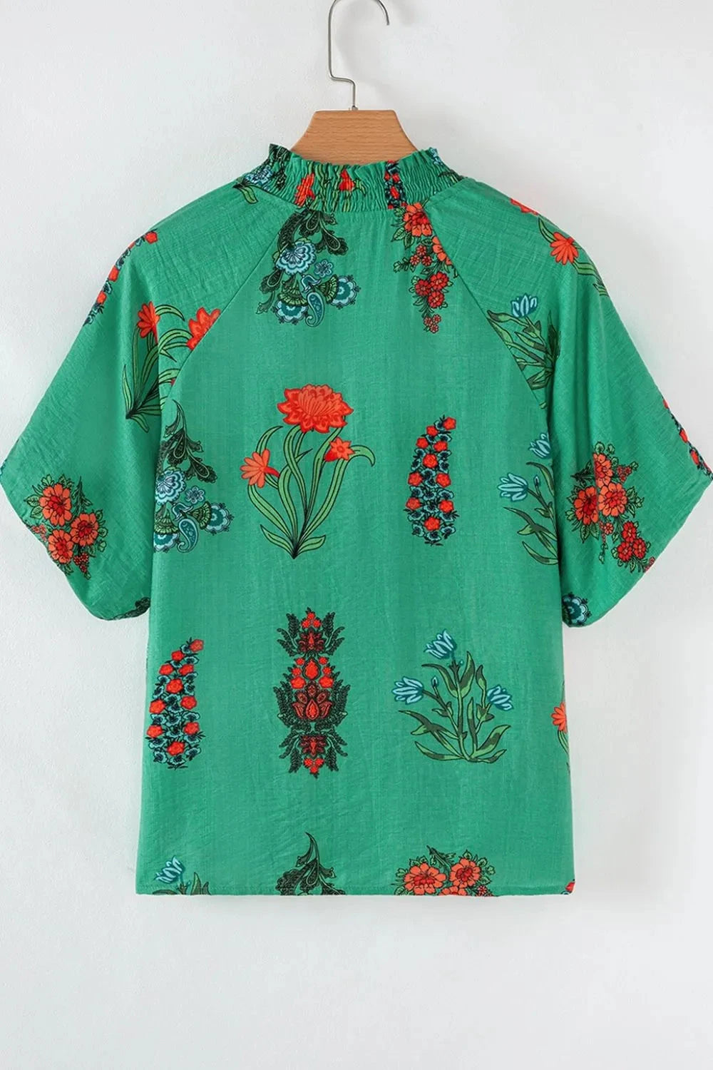 Floral Print Notched Short Sleeve Blouse