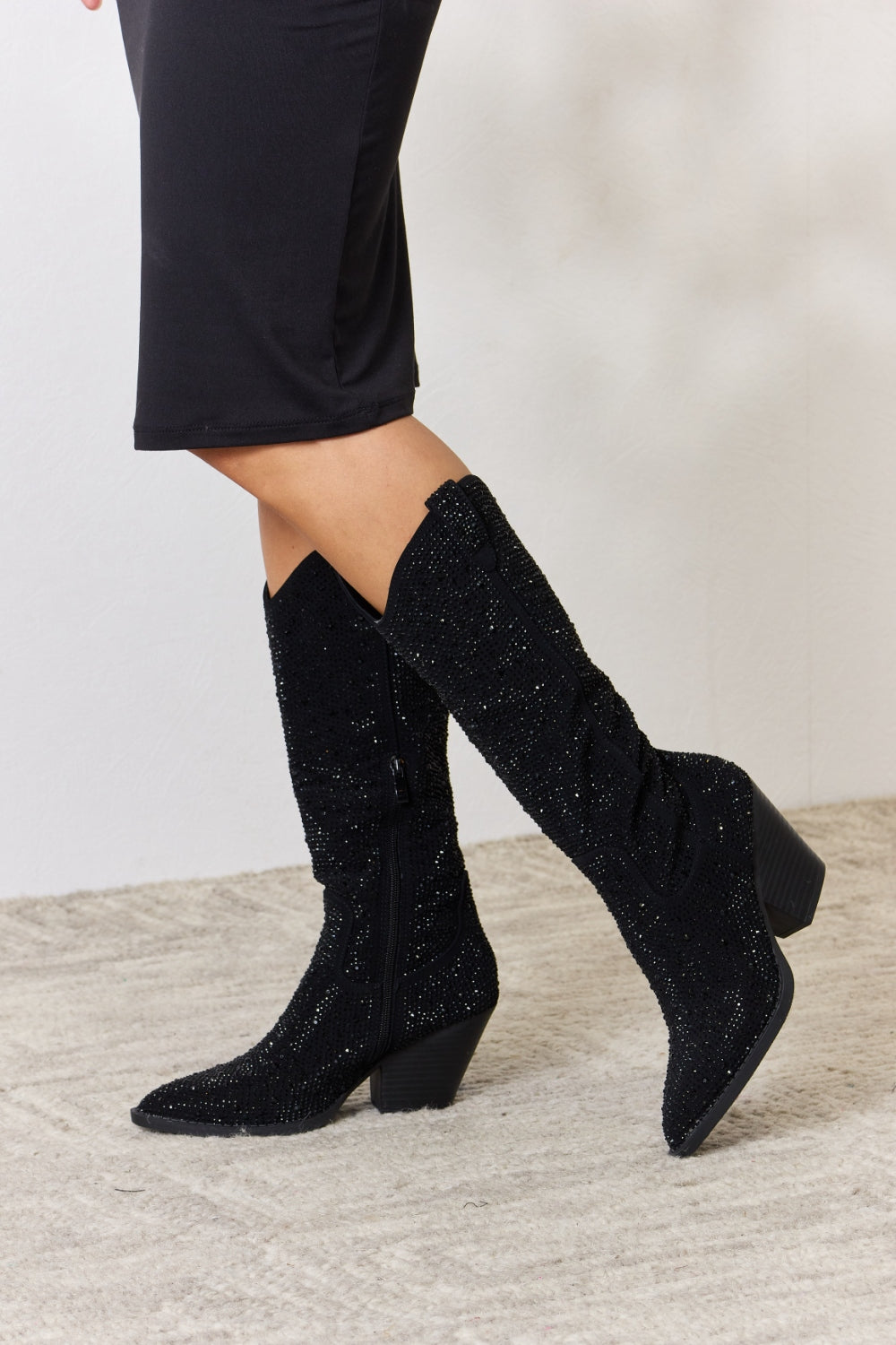 Forever Link Rhinestone Knee High Cowboy Boots - Laazaar