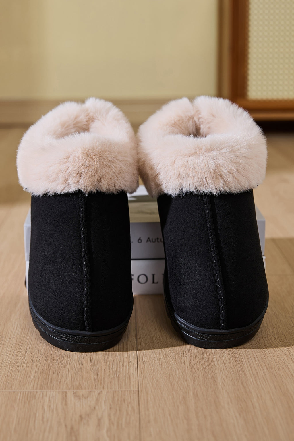Faux Fur Round Toe Platform Slippers - Laazaar