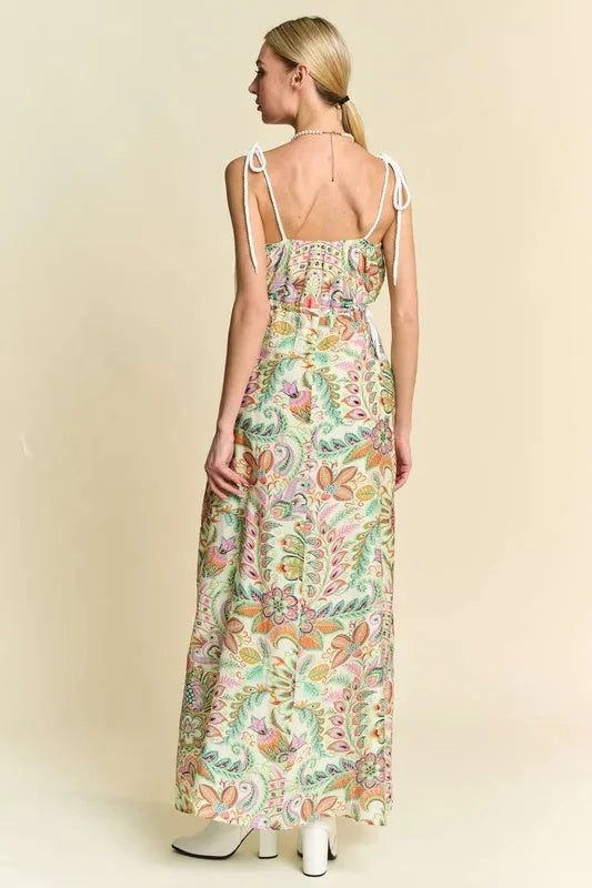 Davi & Dani Tropical Boho Printed Detail Cut Out Maxi Dress