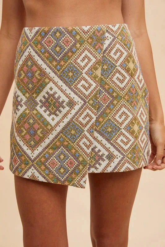 Annie Wear Ethic Woven Jacquard Wrap Mini Skirt
