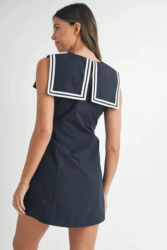 MABLE Contrast Piping Square Sailor Collar Mini Dress