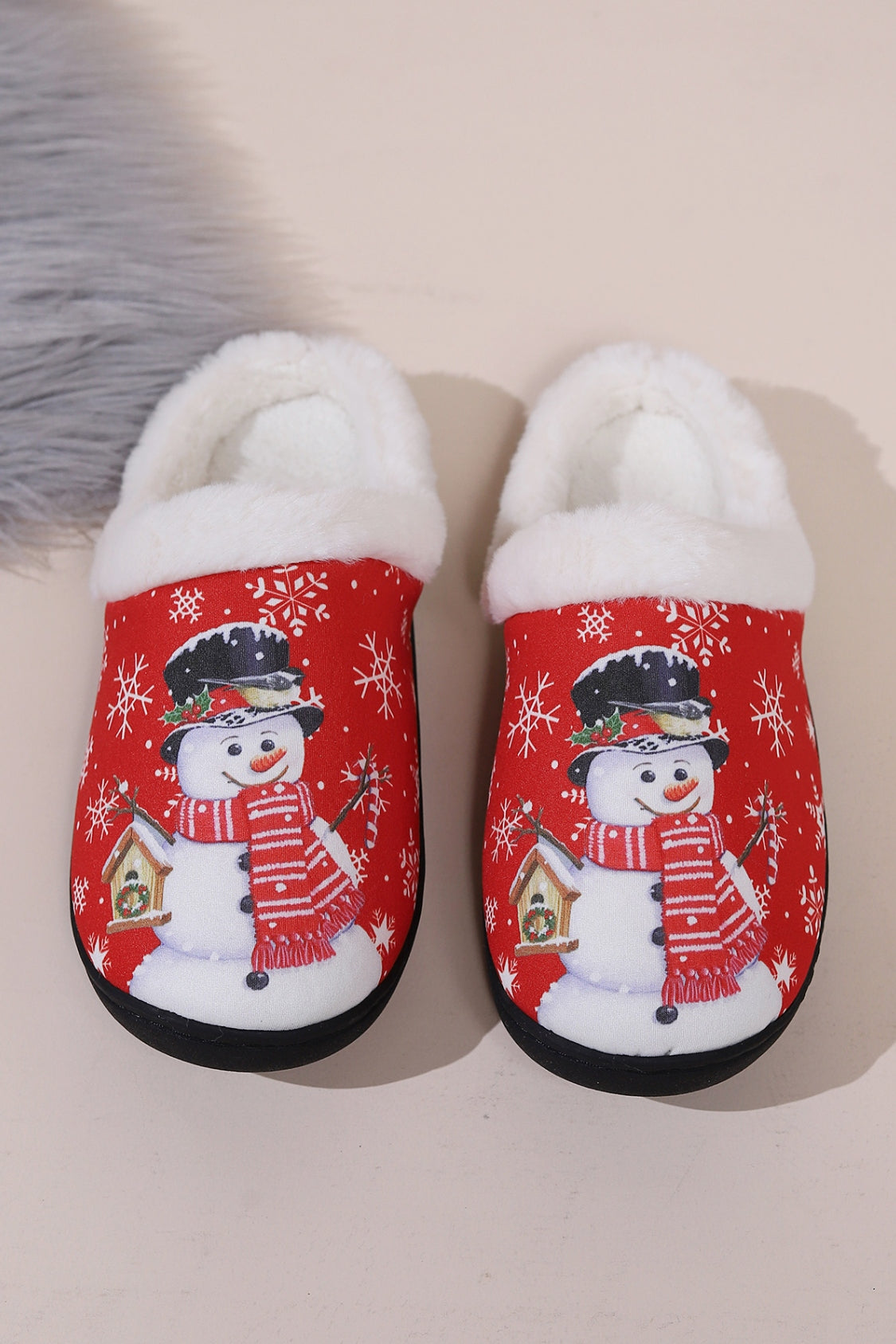Snowman Round Toe Faux Fur Slippers - Laazaar