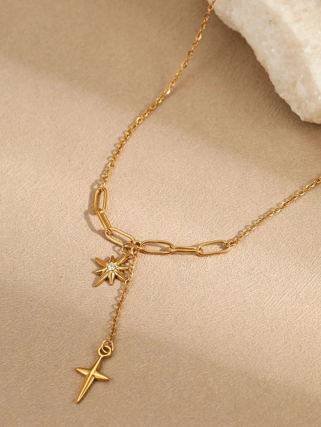 18K Gold-Plated Star Cross Pendant Necklace