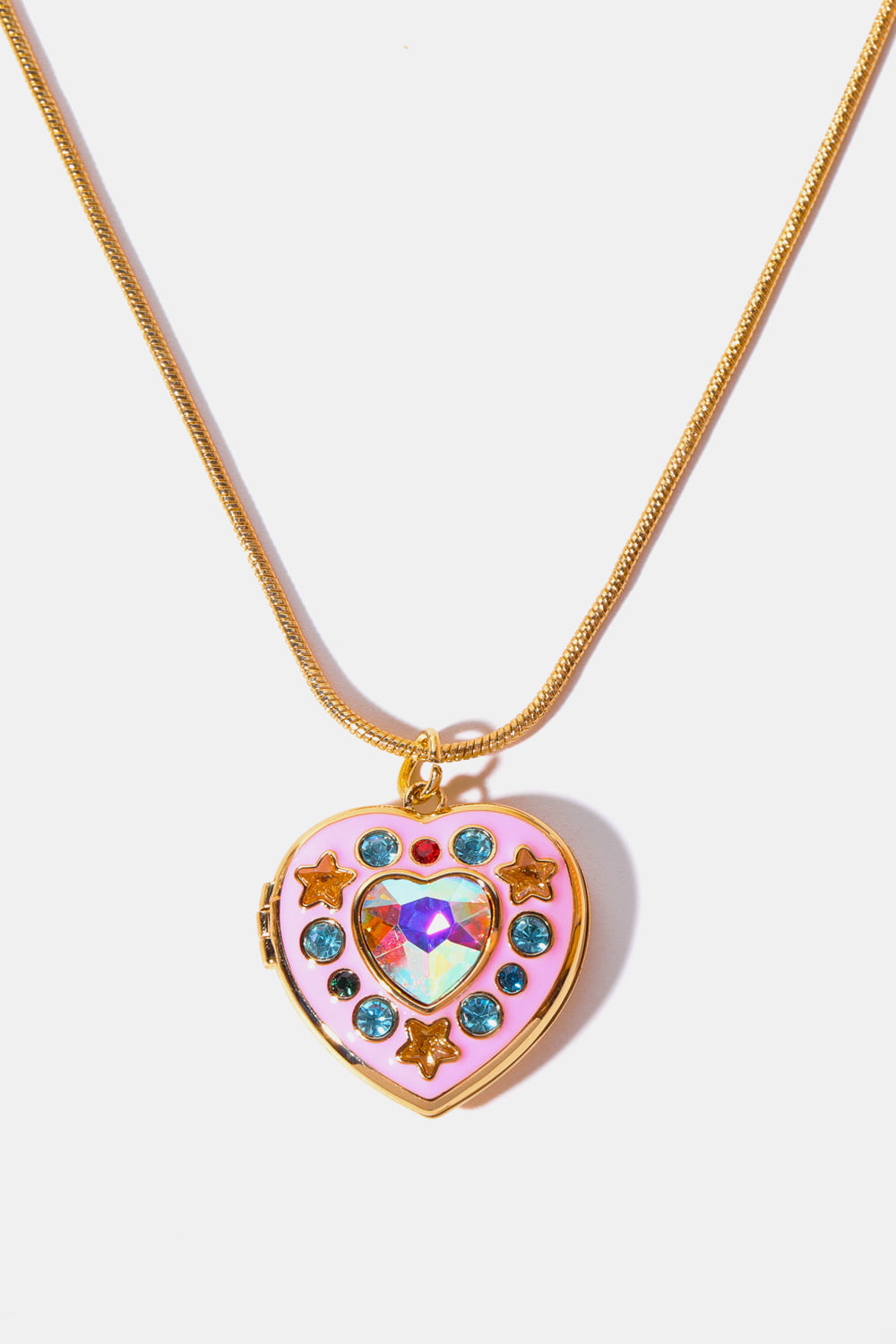 Rhinestone Decor Heart Box Pendant Necklace - Laazaar