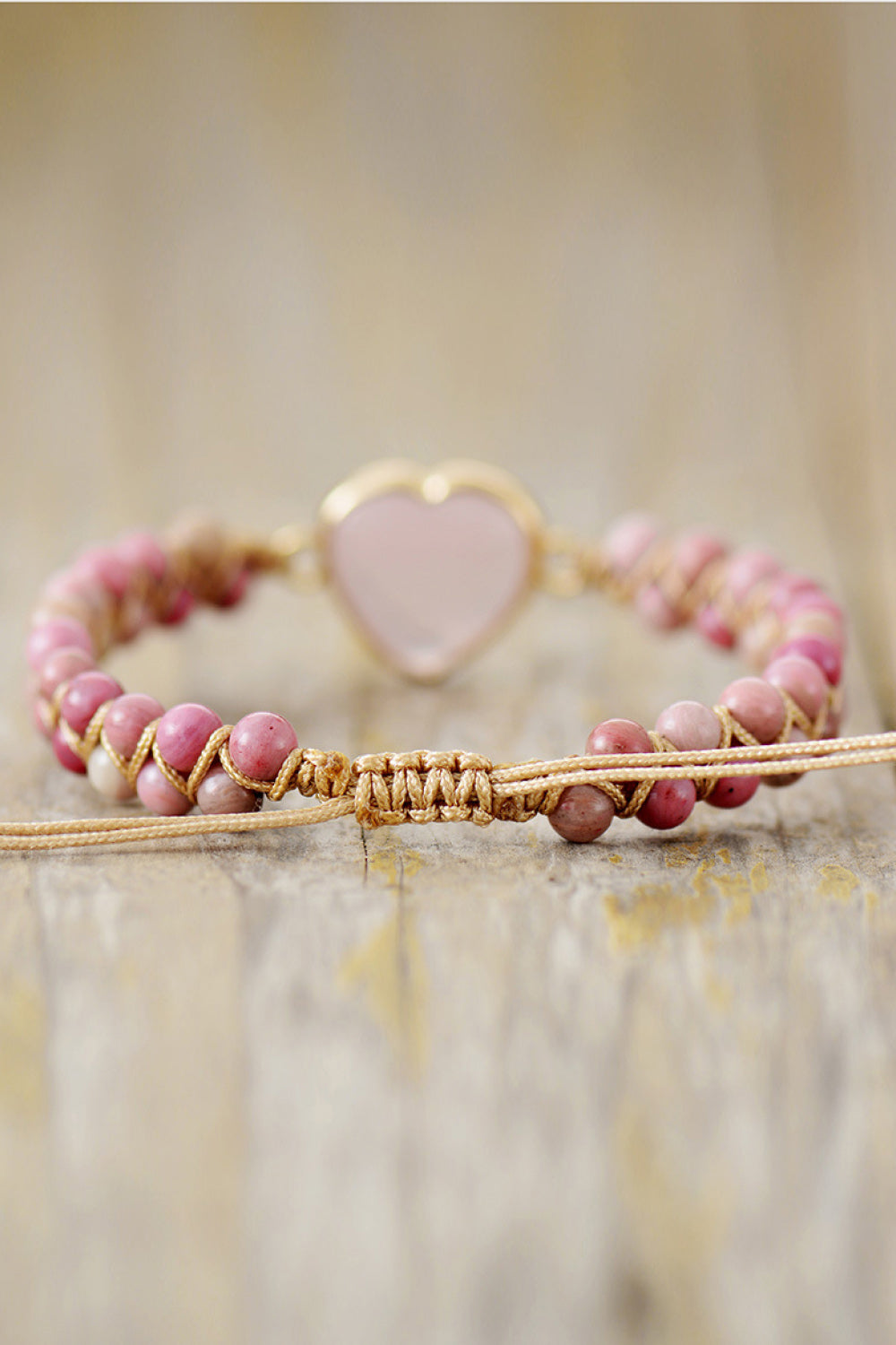 Rose Quartz Heart Beaded Bracelet - Laazaar