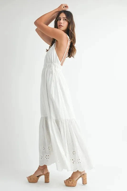 MABLE Eyelet Lace Maxi Dress with Side Strap Details