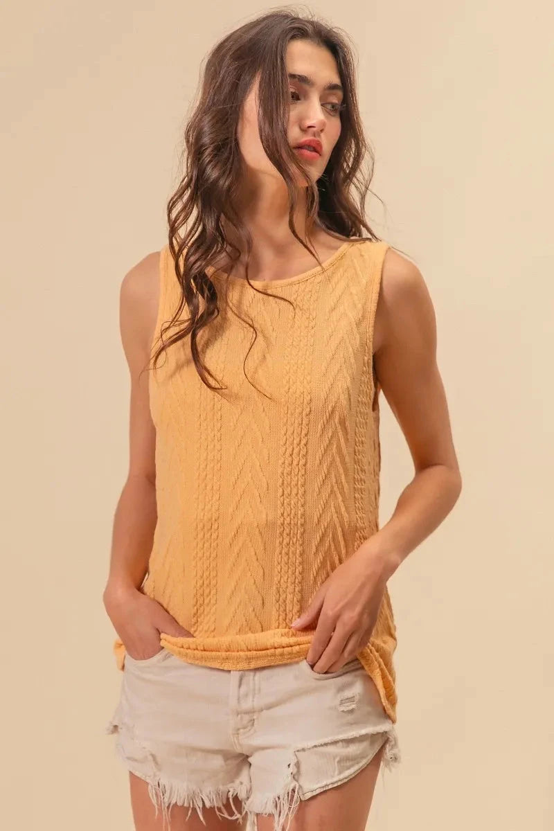 BiBi Textured Sweather Knit Twist Back Sleeveless Top